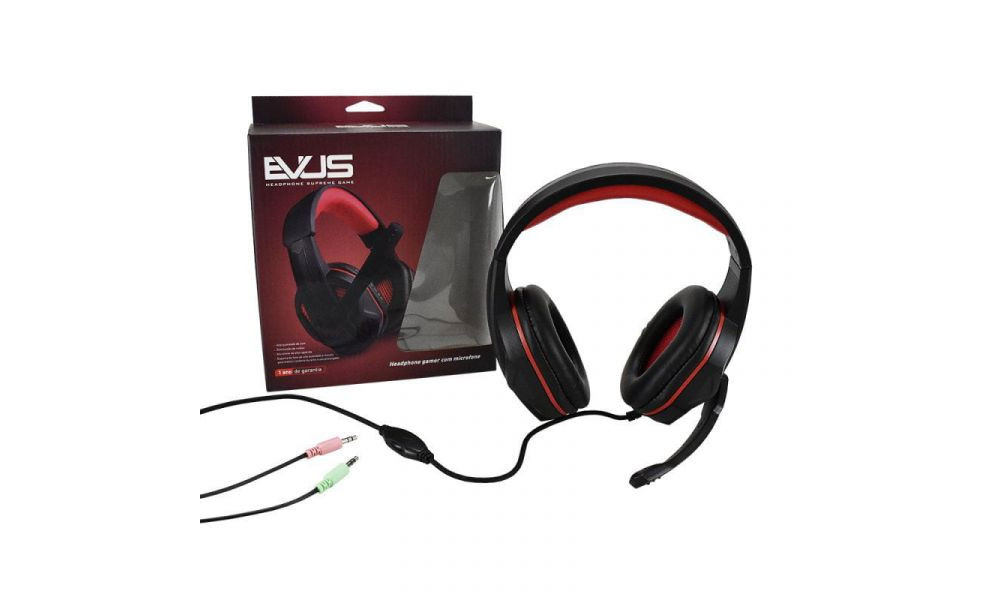 Headset Fone Supreme F02 PTO Vermelho EVUS F-2