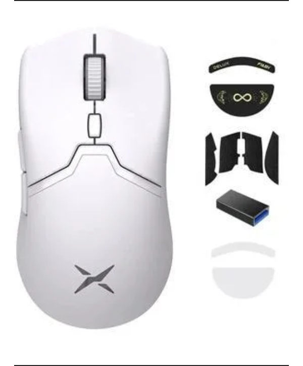 Mouse Gamer Delux M800 Pro Wireless Recarregável e Leve, Sensor PAW3395, 26000DPI Tri-Mode