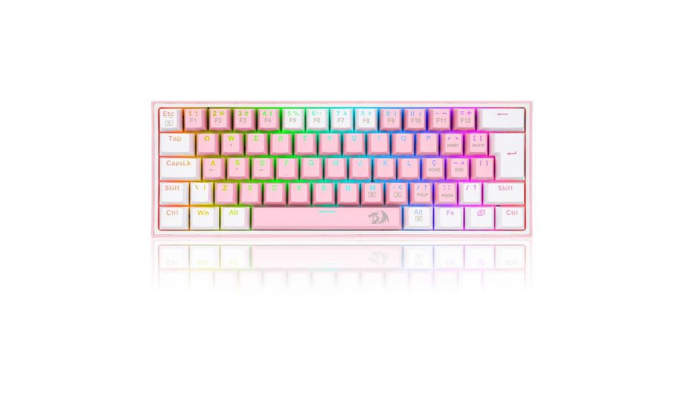 Teclado Mecanico Gamer Fizz RGB Rosa e Branco Switch Azul