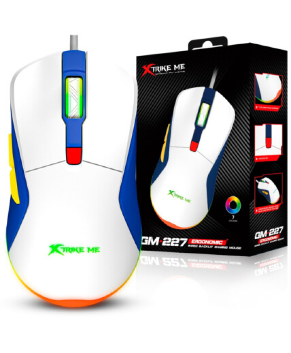 Mouse Gamer Branco XtrikeME GM-227 com Fio USB RGB 3600dpi