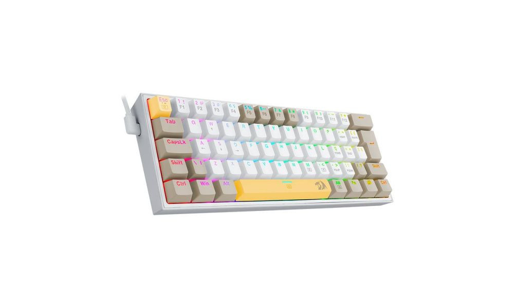 Teclado Mecanico Gamer Fizz RGB Amarelo cinza e branco Switch Marrom