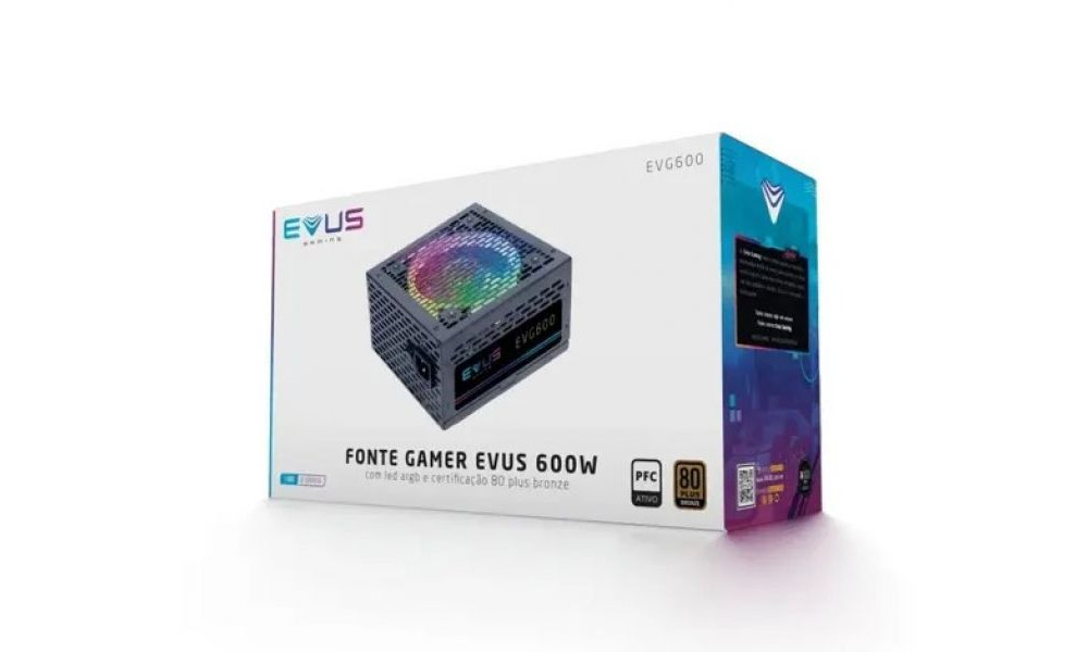 Fonte de Alimentação Evus Gamer 600w 80P Bronze ARGB 