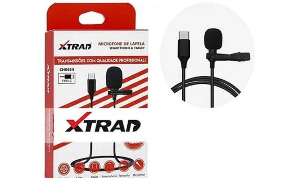 Microfone de Lapela + Type-C CH0454 - Xtrad