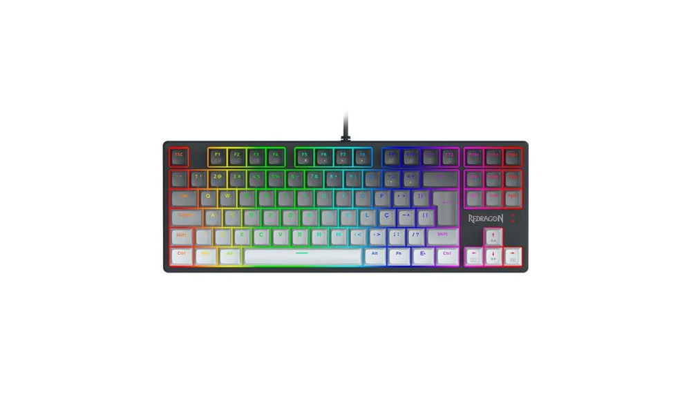 TECLADO MECANICO GAMER REDRAGON DAKSA, RGB, SWITCH BROWN, BRANCO E PRETO, K576GG-RGB-PT-BROWN