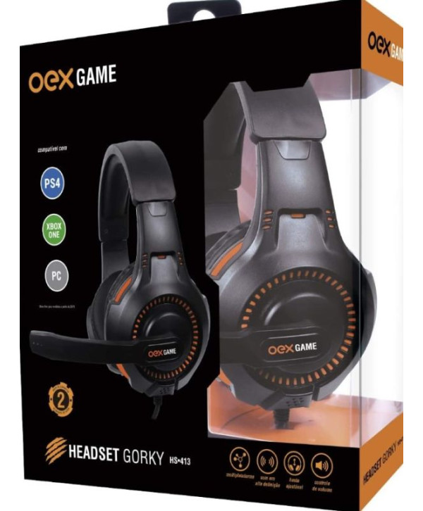 Fone Headset Gamer Oex Gorky Preto/Laranja PS4/XBox One/PC/Nintendo Switch HS413