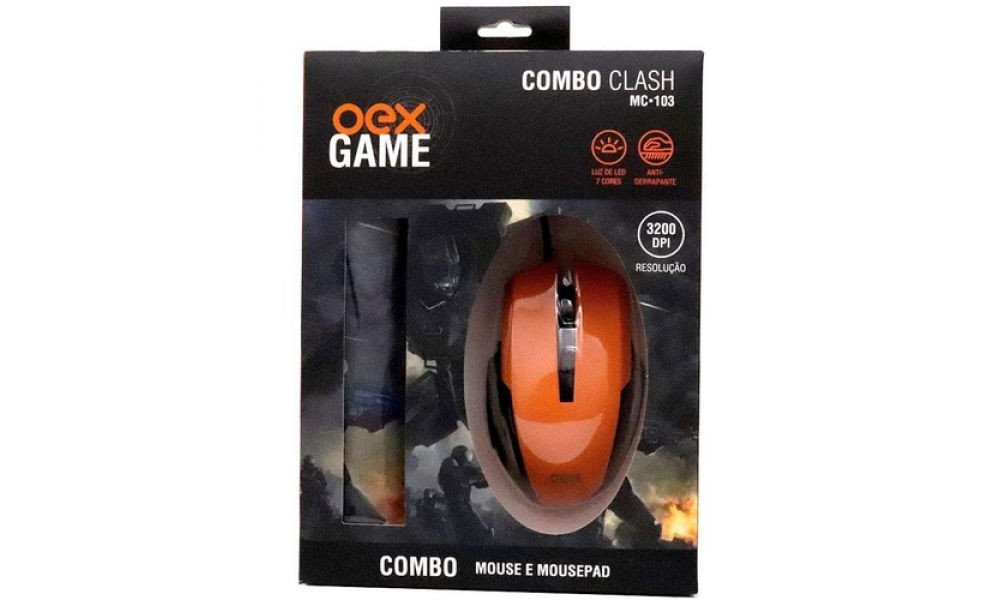 Mouse Gamer 3200dpi e MousePad MC103 Combo Clash - Oex