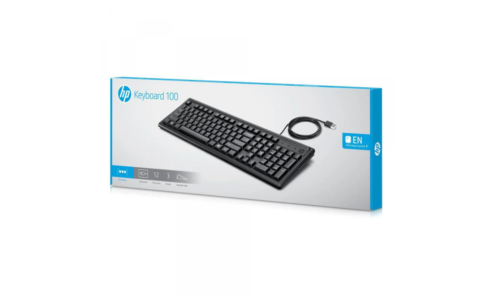 Teclado HP 100 2UN30AA, USB, Com Fio Preto