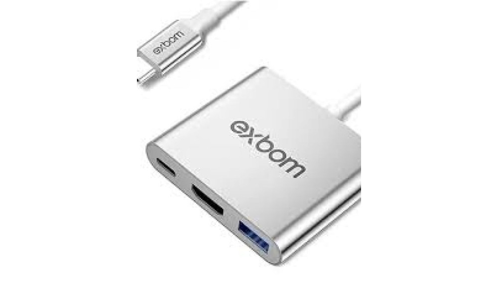 Cabo Adaptador USB-C Para USB 3.0 HDMI Femea e USB-C Femea 10 Centimetros 3 em 1 Easy Top