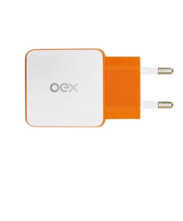 Carregador De Tomada 2 Entradas Usb Oex Cg201 Laranja