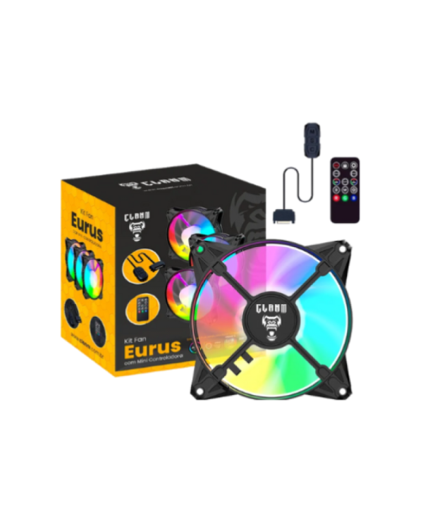 Kit Fan Eurus 3Un Argb Com Controlador
