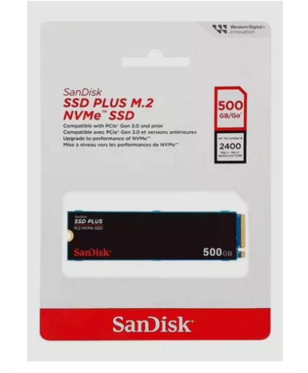 Ssd Sandisk Plus 500gb M.2 2280 Pcie Gen3 Nvme SDSSDA3N-500G-G26 PretoSsd Sandisk Plus 500gb M.2 2280 Pcie Gen3 Nvme SDSSDA3N-500G-G26 Preto Ssd Sandi