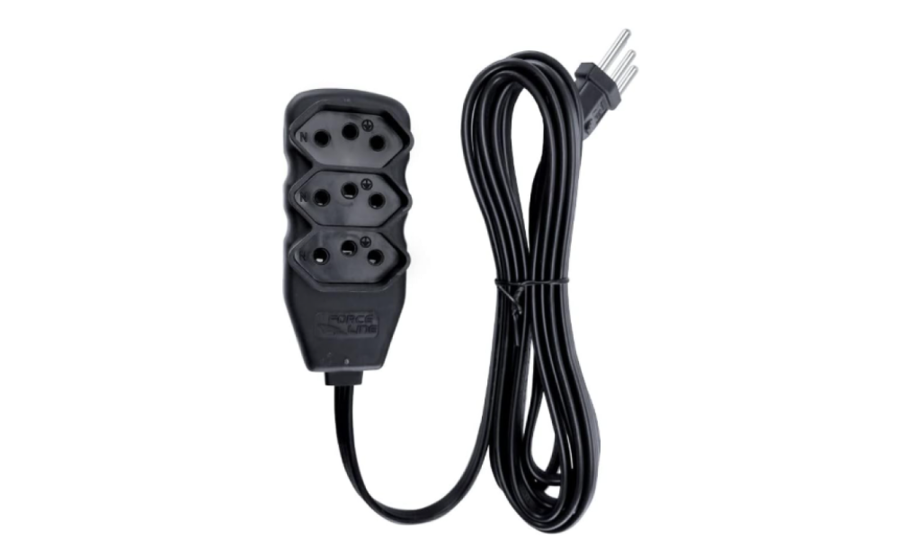 Extensão Eletrica Slin 3 Tomadas 2.00 METROS 10AH preto EX-2.00MT GENERICO