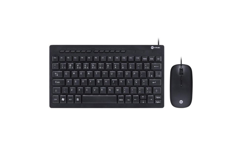 Kit Mini Teclado E Mouse Usb Corp Flat - Teclas Chocolate - Mouse 1200dpi Cabo 1.8m Preto - Vinik - Dc120