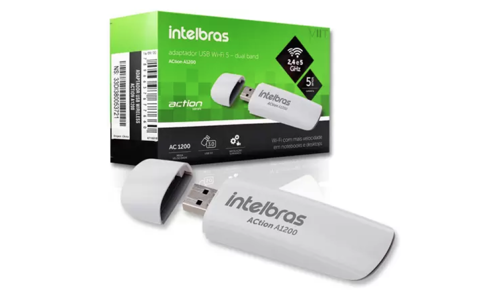 Adaptador USB Wi-Fi 5, Dual Band Action A1200 - Intelbras