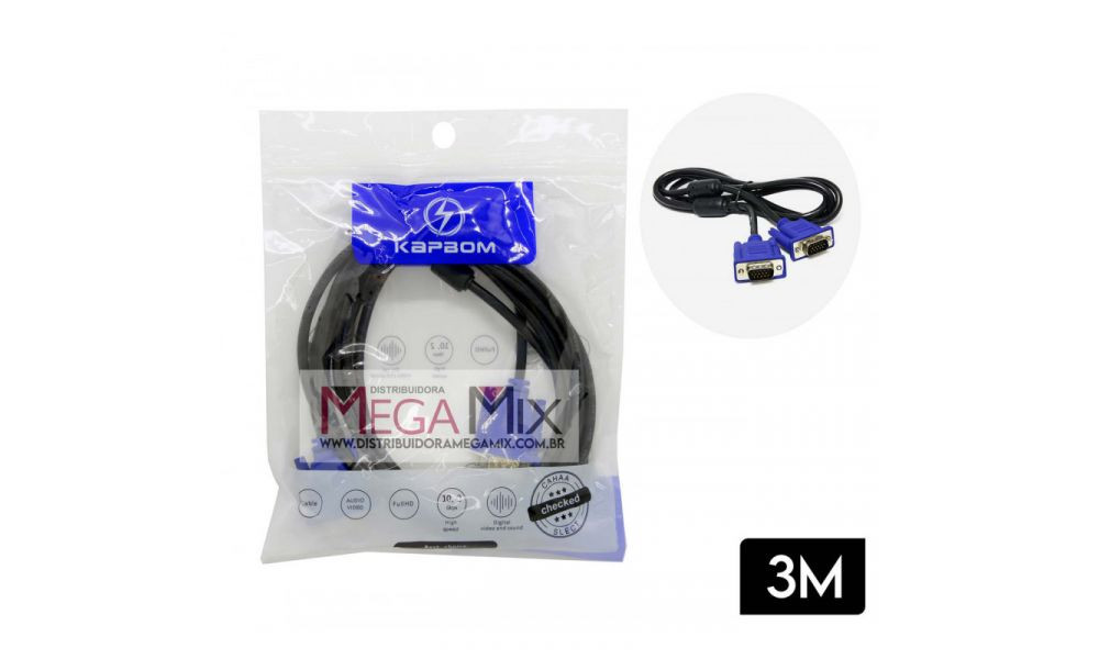 Cabo VGA para Monitor 3M KAP-VGA-3M - Kapbom