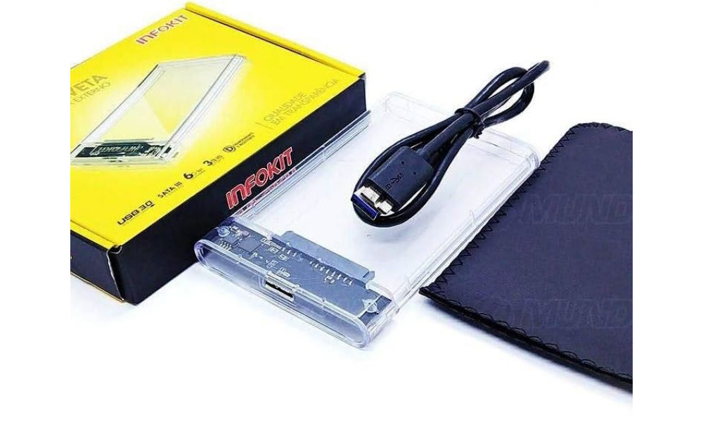 CASE TRANSPARENTE PARA HD E SSD SATA 2.5 USB 3.0 5 GPBS 03046 INFOKIT - ECASE-320