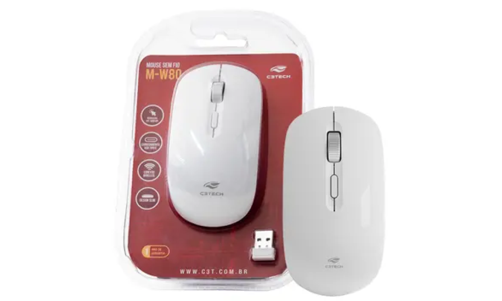 Mouse Sem Fio Recarregável M-W80WH Branco C3T