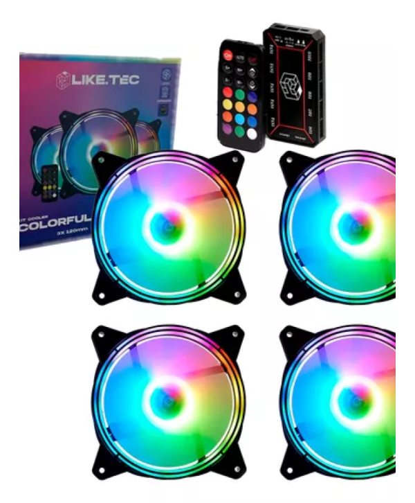 Kit 4x Fan 120mm Cooler Liketec Colorful Argb Aura Sync Top