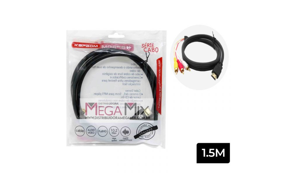 Cabo HDMI + RCA 1.5M KAP-HDMI-3RCA - Kapbom