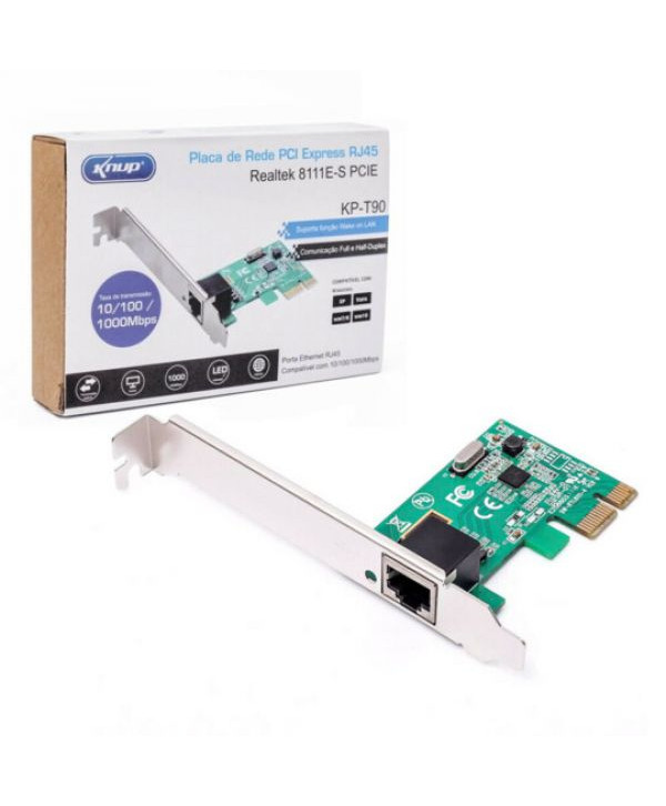 Placa de Rede PCI-EXPRESS Conexão RJ45 10/100/1000 knup-kp-t90b