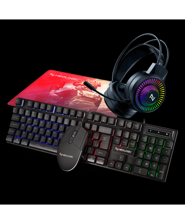 Kit Gamer Neologic 4x1 Infinity Play Teclado Rainbow