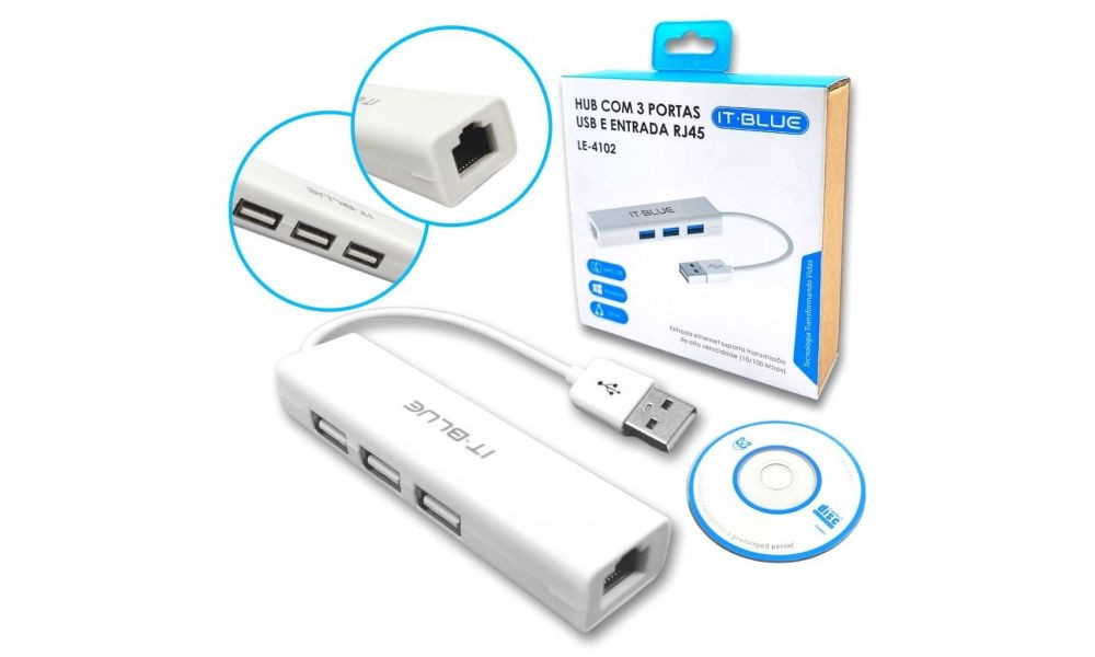 Hub Tipo C 3 Portas USB 3.1 e RJ45 Para MAC LE5575 - It-Blue