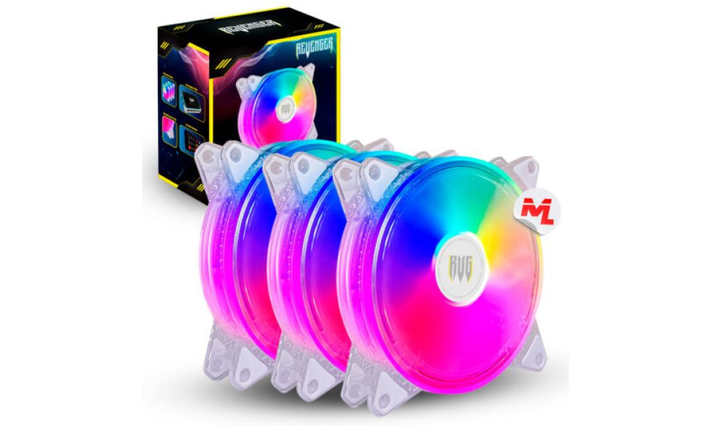 Cooler Fan RGB 120mm Brancas Kit com 3 unidades e controladora Revenger - G-VR334K