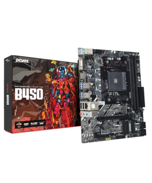 Placa Mãe Pcyes B450, Amd Am4, 2X Ddr4, M.2 Nvme, 4X Usb 3.0, M-Atx