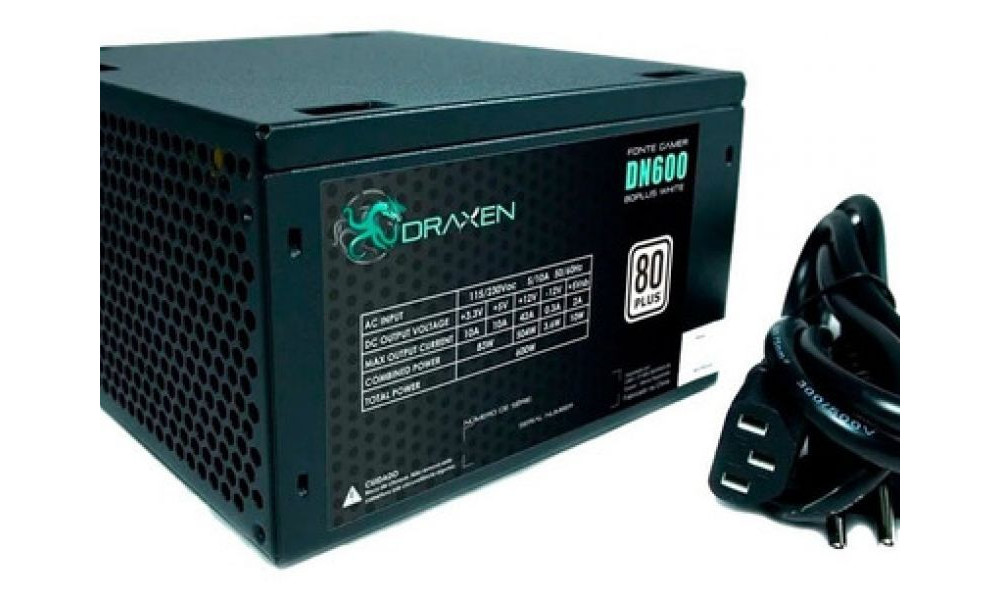 FONTE DRAXEN 600w 80 PLUS WHITE  DN600