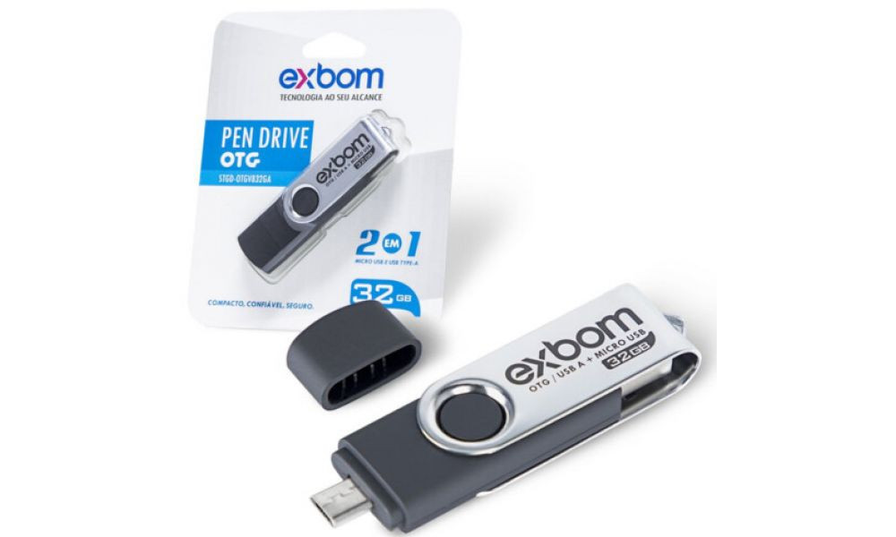 Pendrive 32GB 2 EM 1 Com OTG V8 e USB 03218 Exbom