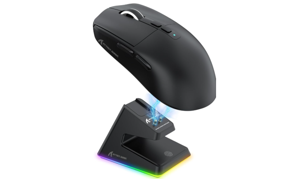 Mouse Sem fio Shark Atack c/ dock RGB Preto