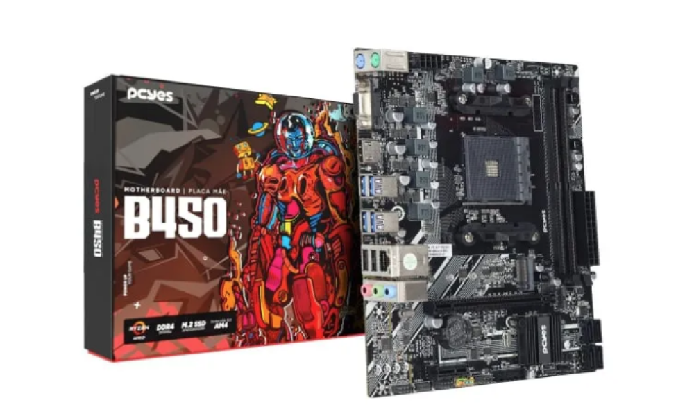Placa Mãe Pcyes B450, Amd Am4, 2X Ddr4, M.2 Nvme, 4X Usb 3.0, M-Atx