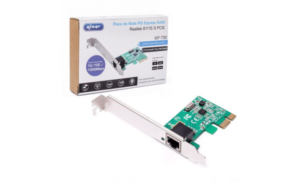 Placa de Rede PCI-Express Conexão RJ45 Para Knup - KP-T90