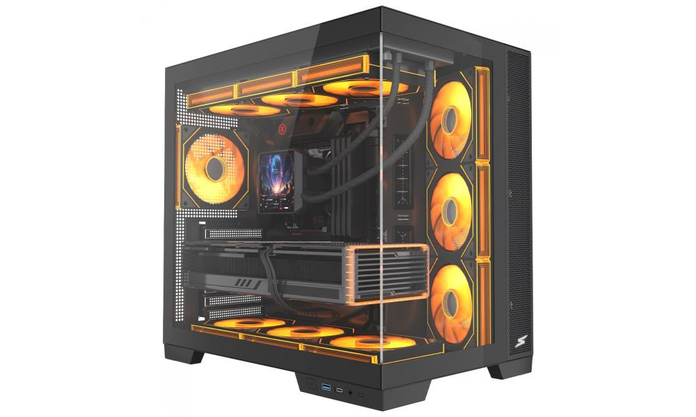 Gabinete Gamer SuperFrame Drakor, Mid Tower, Vidro Temperado, ATX, Com 4 Fans ARGB, Preto, SF-CS-DKMAB4F