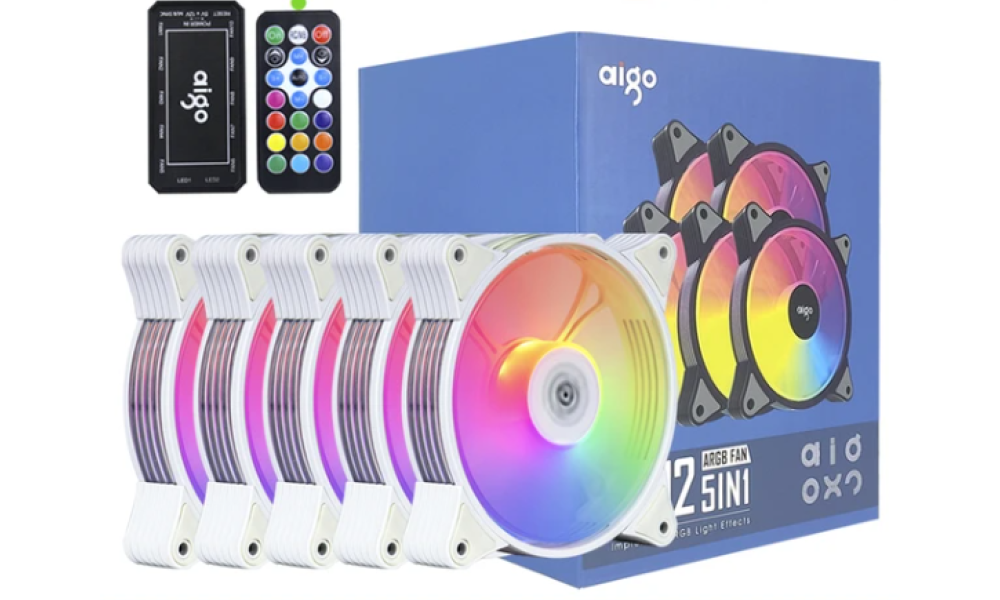 KIT Cooler 9 fans - Aigo Ar12 Pro ARGB 120mm com Controladora BRANCO - nao vende separado, somente 9unds