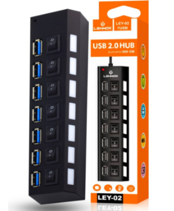 HUB USB Extensor 7 Portas 2.0 com Interruptor Lehmox-LEY-02