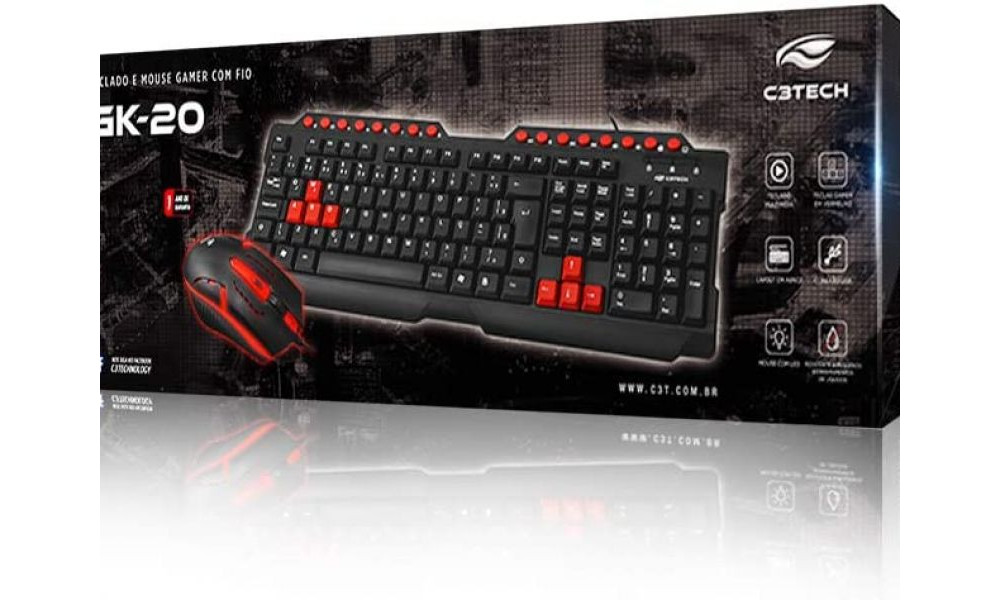 Kit Teclado e Mouse USB Gaming GK-20BK C3T