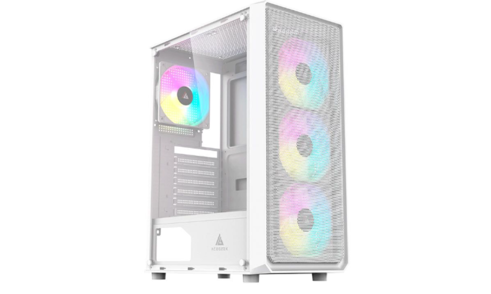 Gabinete Gamer Acegeek Diamond R339, Rainbow, Mid-Tower, Lateral de Vidro, Com 4 Fans, Branco, AG-DI