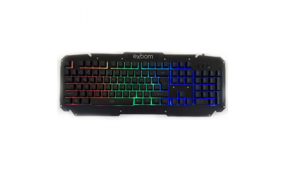 Teclado Gamer USB Semi-Mecânico com Iluminação de LED e Acabamento em Metal com Fio Exbom BK-G200