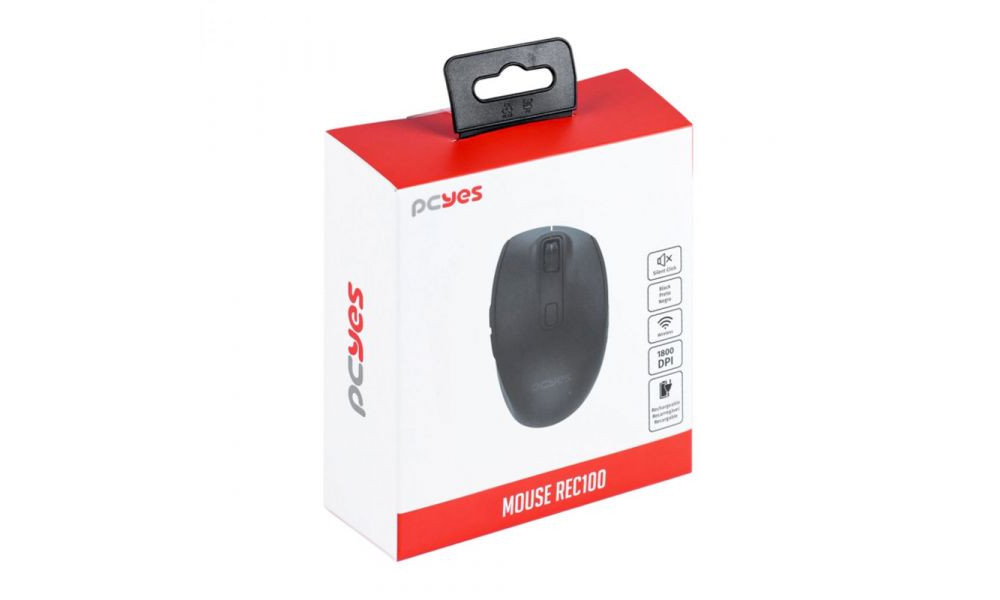 Mouse Sem Fio PCYES Rec100 Recarregavek Wireless e Bluetooth, Silent Click