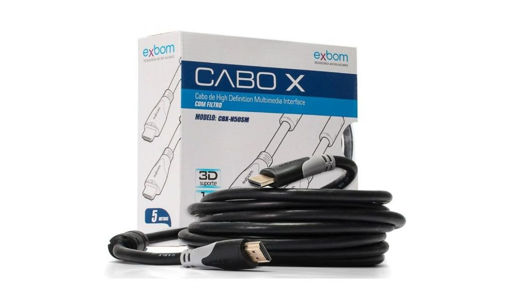 CABO HDMI 5 METROS VERSAO 1,4 C/ FILTRO SEM MALHA EXBORN - CBX-H50SM