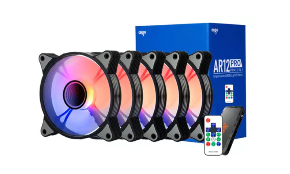 Kit Aigo 5 Fans Preto ARGB com controladora