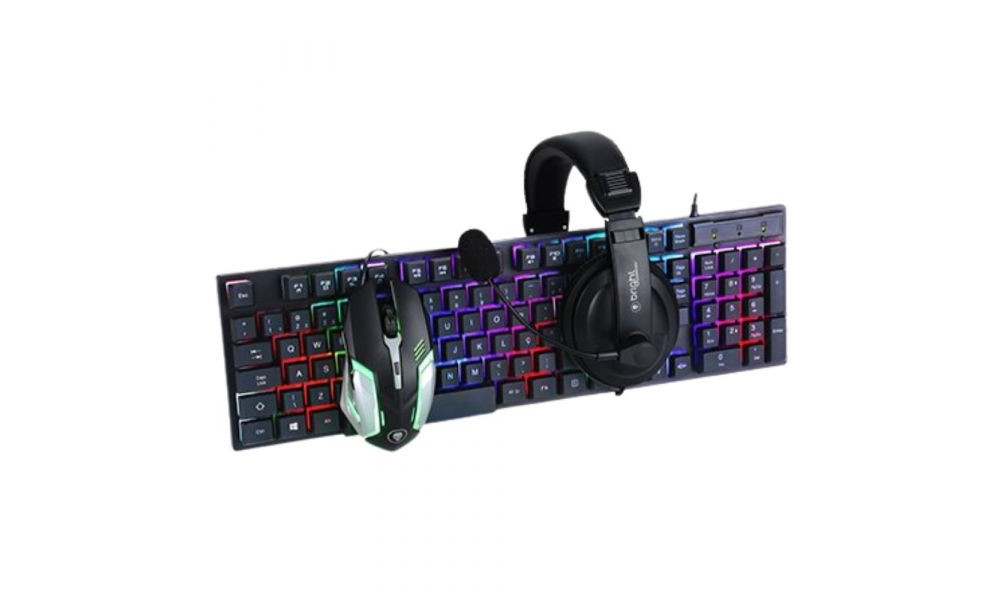 Kit Teclado Mouse Headset USB Bright Combo Gamer 0543