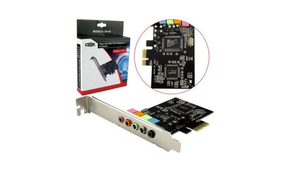 Placa de Som PCI-E 5.1 6 Canais de Audio DP-65 - Dex