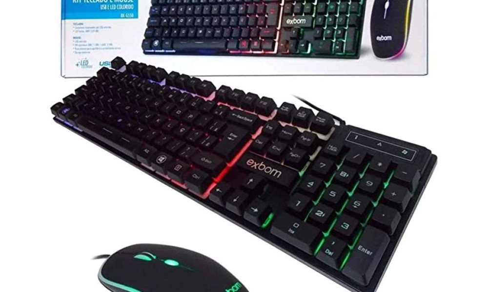 Kit Combo Mouse e Teclado USB LED RGB ABNT Padrão Brasileira Exbom - BK-G550