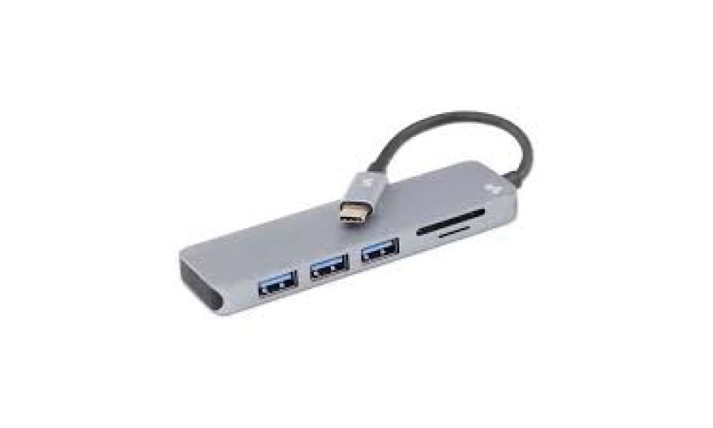 Adaptador HUB Type - C Com 3 Portas USB 3.0 E Leitor De Cartão SD E MicroSD 5in1