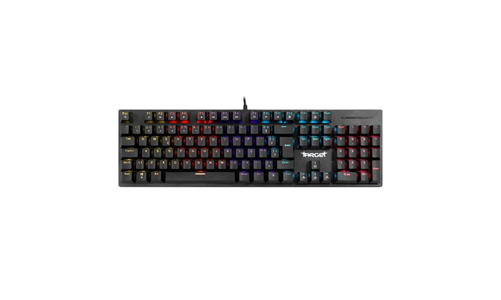 TECLADO MECANICO GAMER TGT SHERMAN V2, RAINBOW, ABNT2, SWITCH AZUL, PRETO, TGT-SHR-RBW02