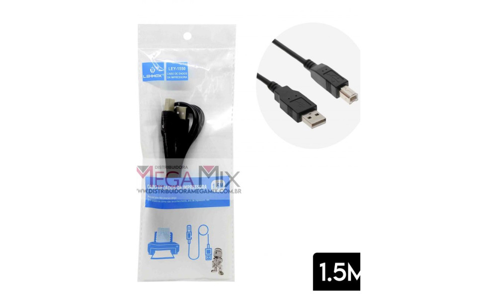 Cabo para Impressor USB 1,5 LEY-1550 - LEHMOX