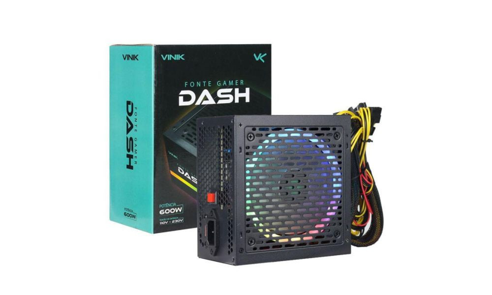 Fonte Vinik Gamer Dash, 600W, FAN LED RGB, Preto - VFG600WPR