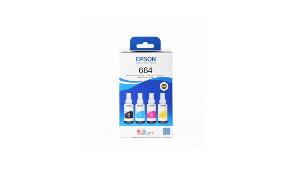 Kit Garrafa de Tinta Ecotank 664 Epson Preto/Amarelo/Ciano/Magenta